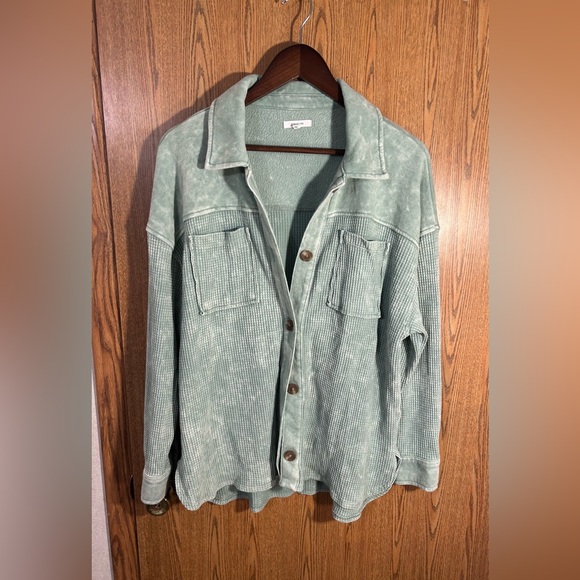 Maurices Tops - Flowy Acid Washed Waffle Knit Boho Button Up